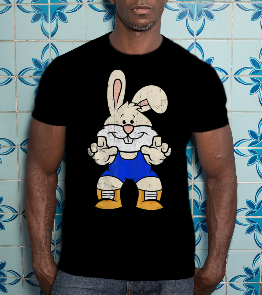 Wrestler Bunny In Blue Gear With Wrestling Pose T-Shirt