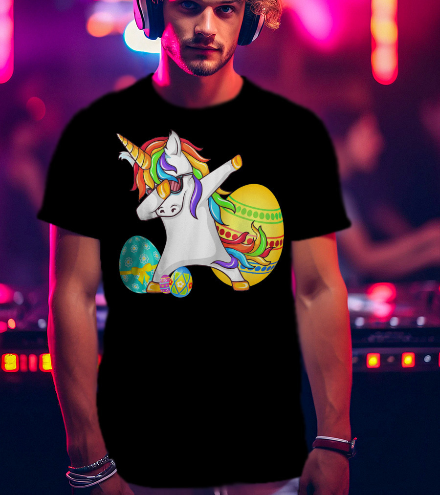 Dabbing Unicorn With Easter Eggs And Bunny Ears T-Shirt