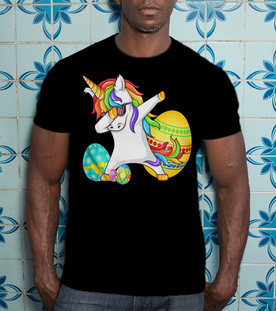 Dabbing Unicorn With Easter Eggs And Bunny Ears T-Shirt