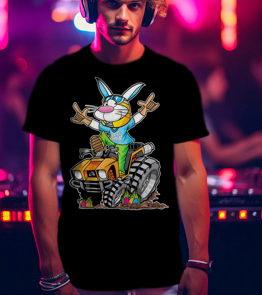Easter Bunny Egg Champ Riding ATV With Easter Eggs And Sunglasses T-Shirt