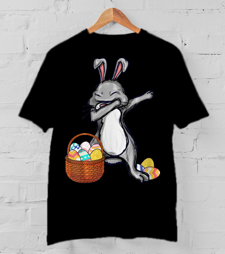 Dabbing Easter Bunny With Colorful Egg Basket T-Shirt
