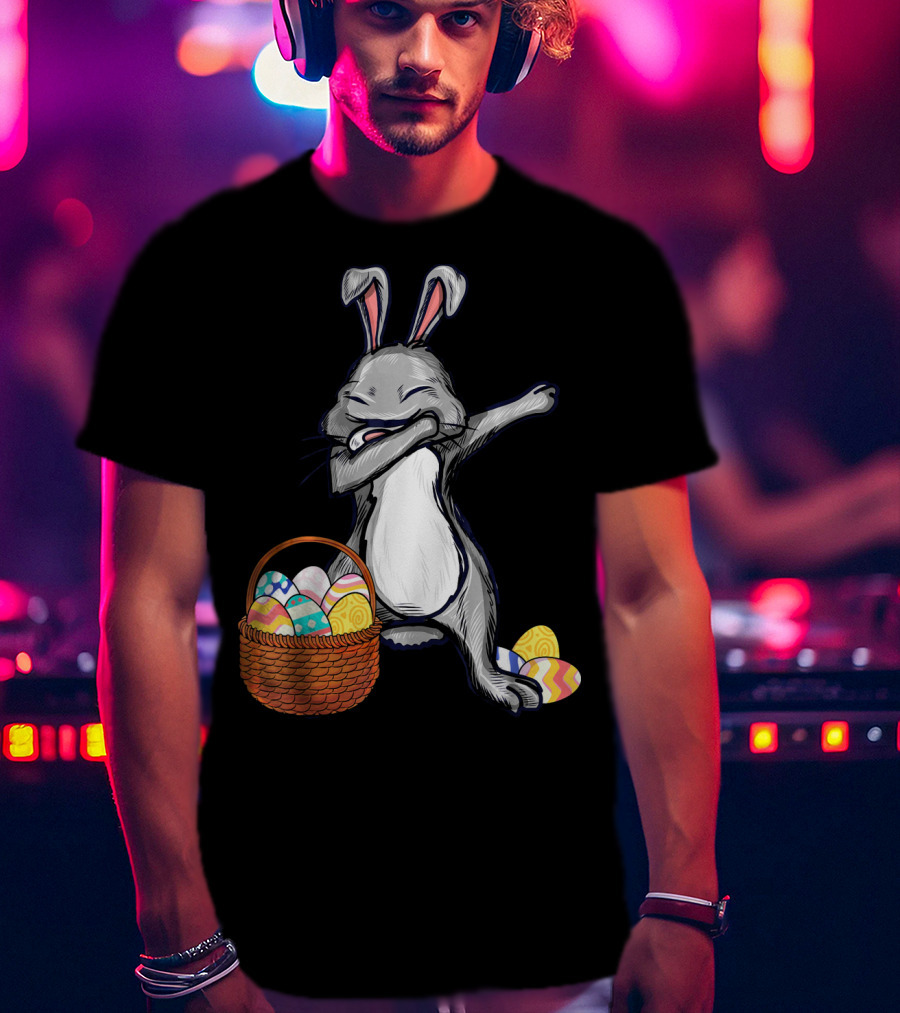 Dabbing Easter Bunny With Colorful Egg Basket T-Shirt