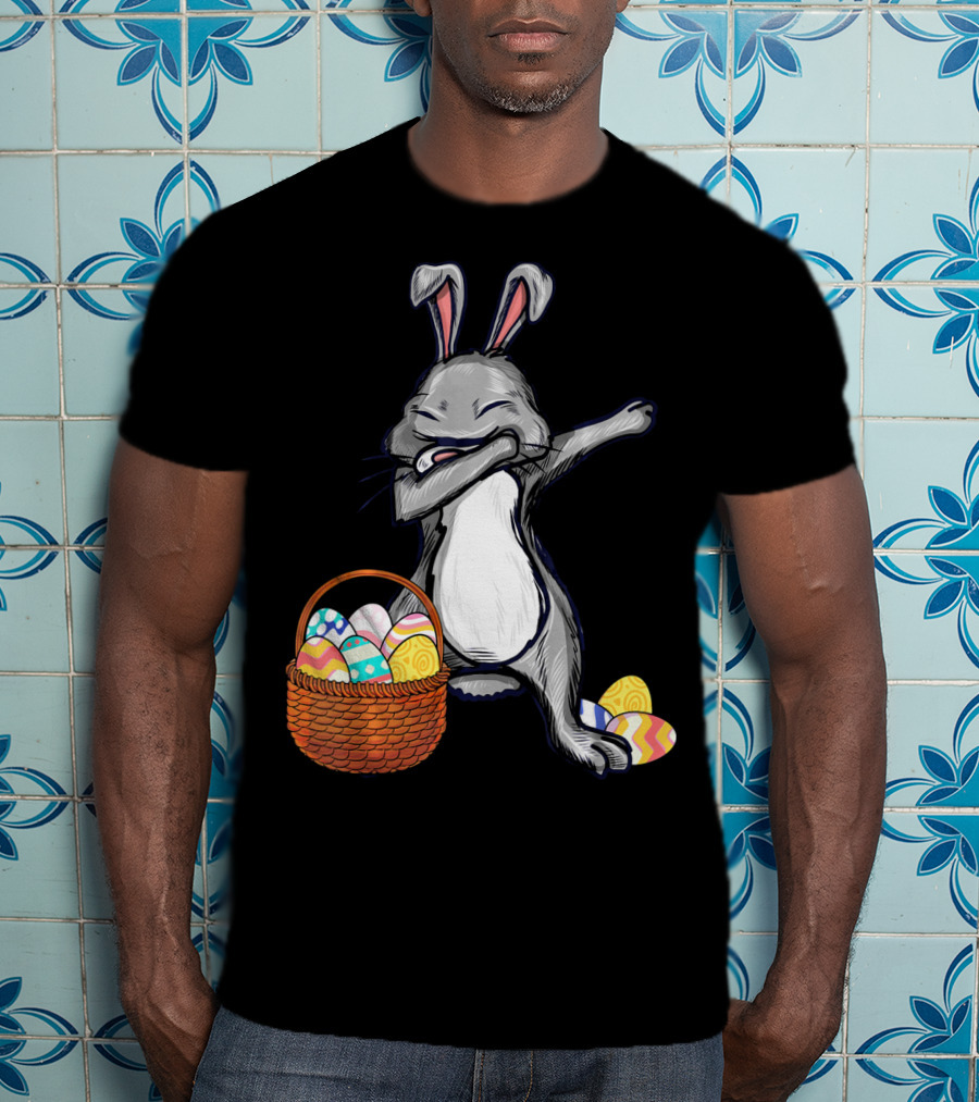 Dabbing Easter Bunny With Colorful Egg Basket T-Shirt
