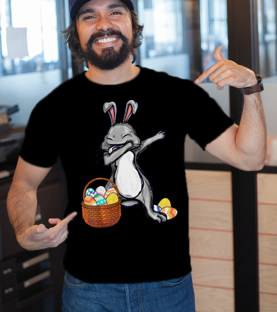 Dabbing Easter Bunny With Colorful Egg Basket T-Shirt