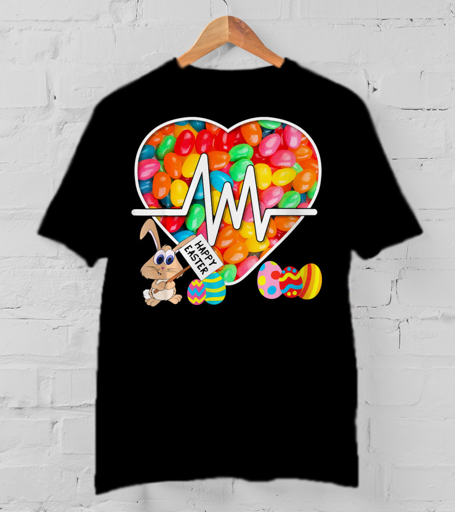 Nurses Easter Jellybean Heartbeat Happy Easter Bunny Eggs T-Shirt