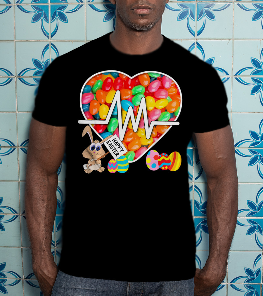 Nurses Easter Jellybean Heartbeat Happy Easter Bunny Eggs T-Shirt