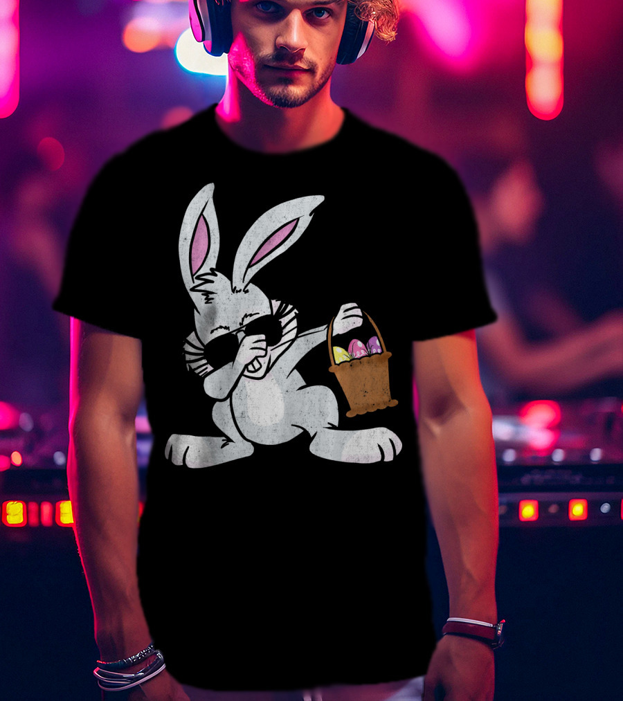 Dabbing Easter Bunny With Sunglasses And Basket Of Colorful Eggs T-Shirt