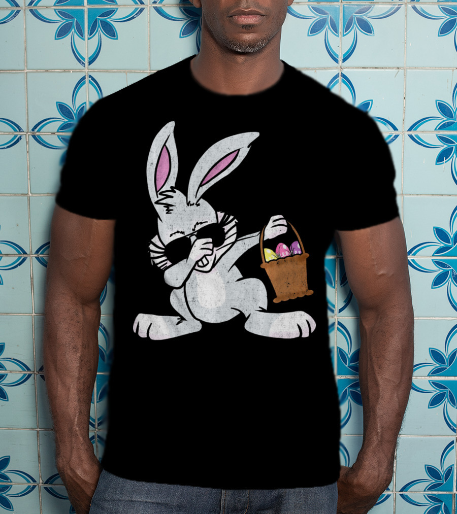 Dabbing Easter Bunny With Sunglasses And Basket Of Colorful Eggs T-Shirt
