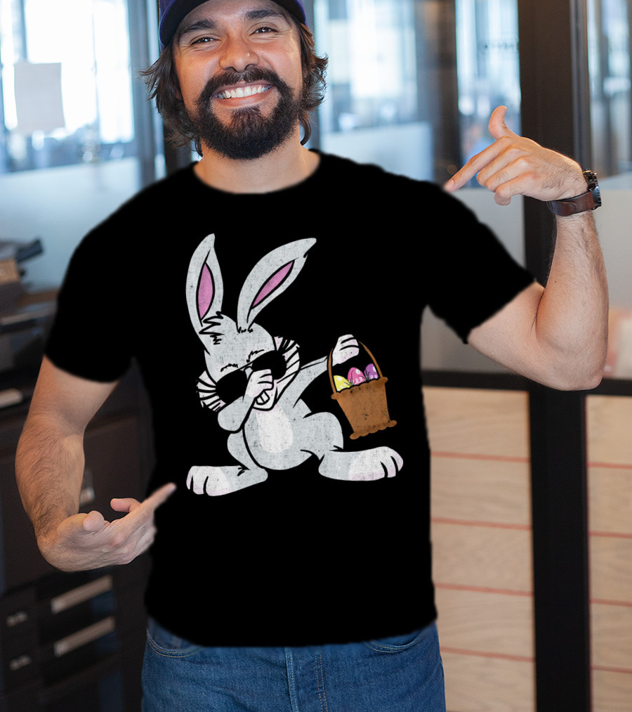 Dabbing Easter Bunny With Sunglasses And Basket Of Colorful Eggs T-Shirt