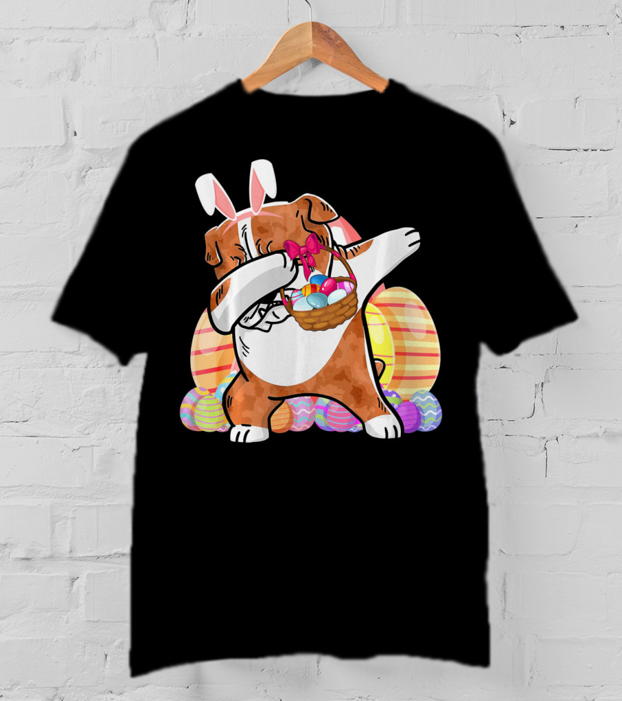 Bernese Mountain Dog Dabbing With Easter Bunny Ears And Eggs Basket T-Shirt