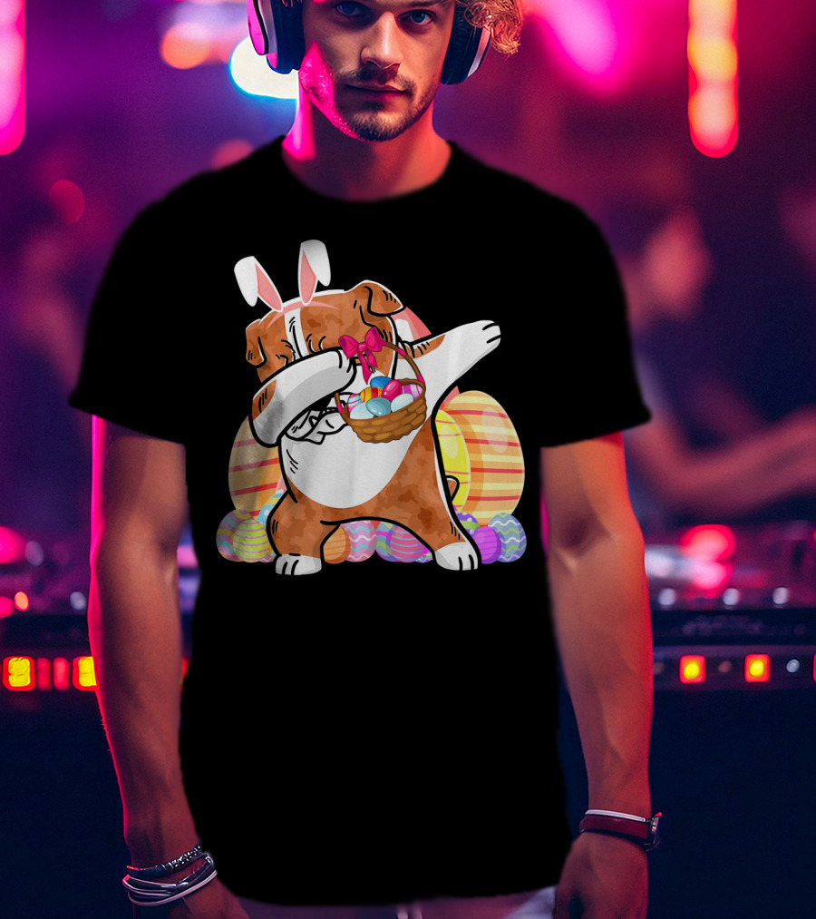 Bernese Mountain Dog Dabbing With Easter Bunny Ears And Eggs Basket T-Shirt