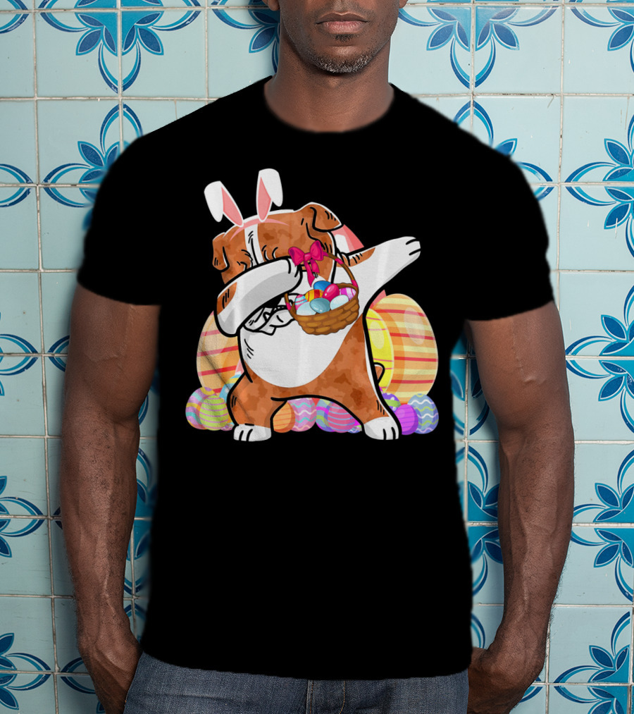 Bernese Mountain Dog Dabbing With Easter Bunny Ears And Eggs Basket T-Shirt
