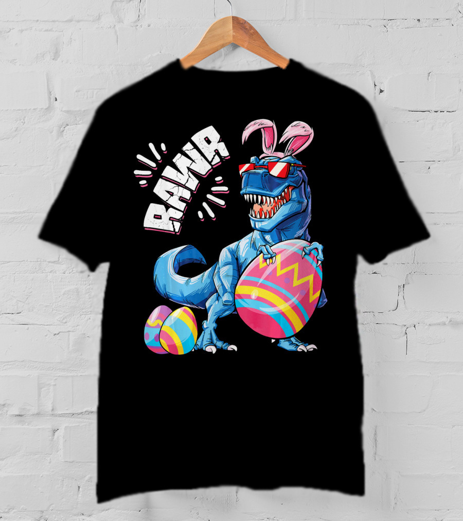 RAWR Easter Bunny Dinosaur T-Rex With Colorful Eggs T-Shirt