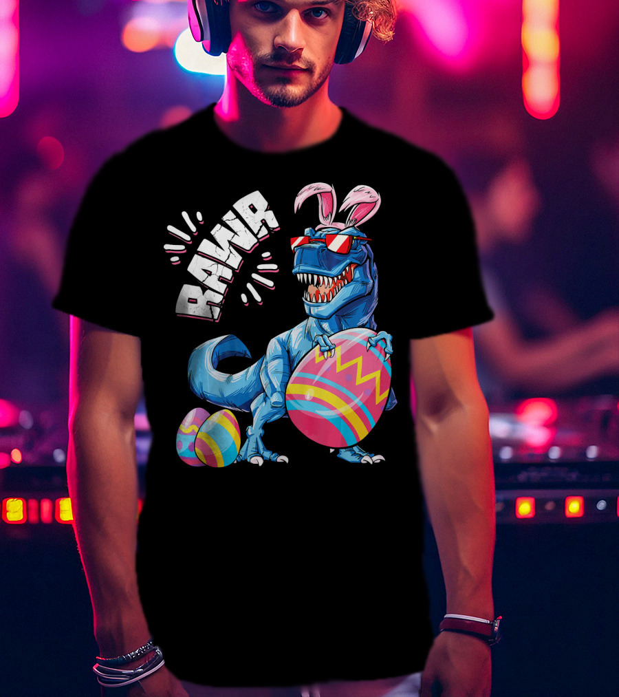 RAWR Easter Bunny Dinosaur T-Rex With Colorful Eggs T-Shirt