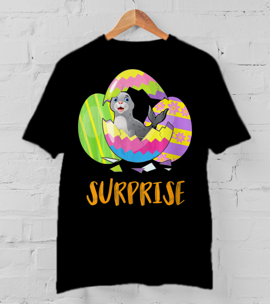 Surprise Cute Seal Bunny Funny Easter T-Shirt