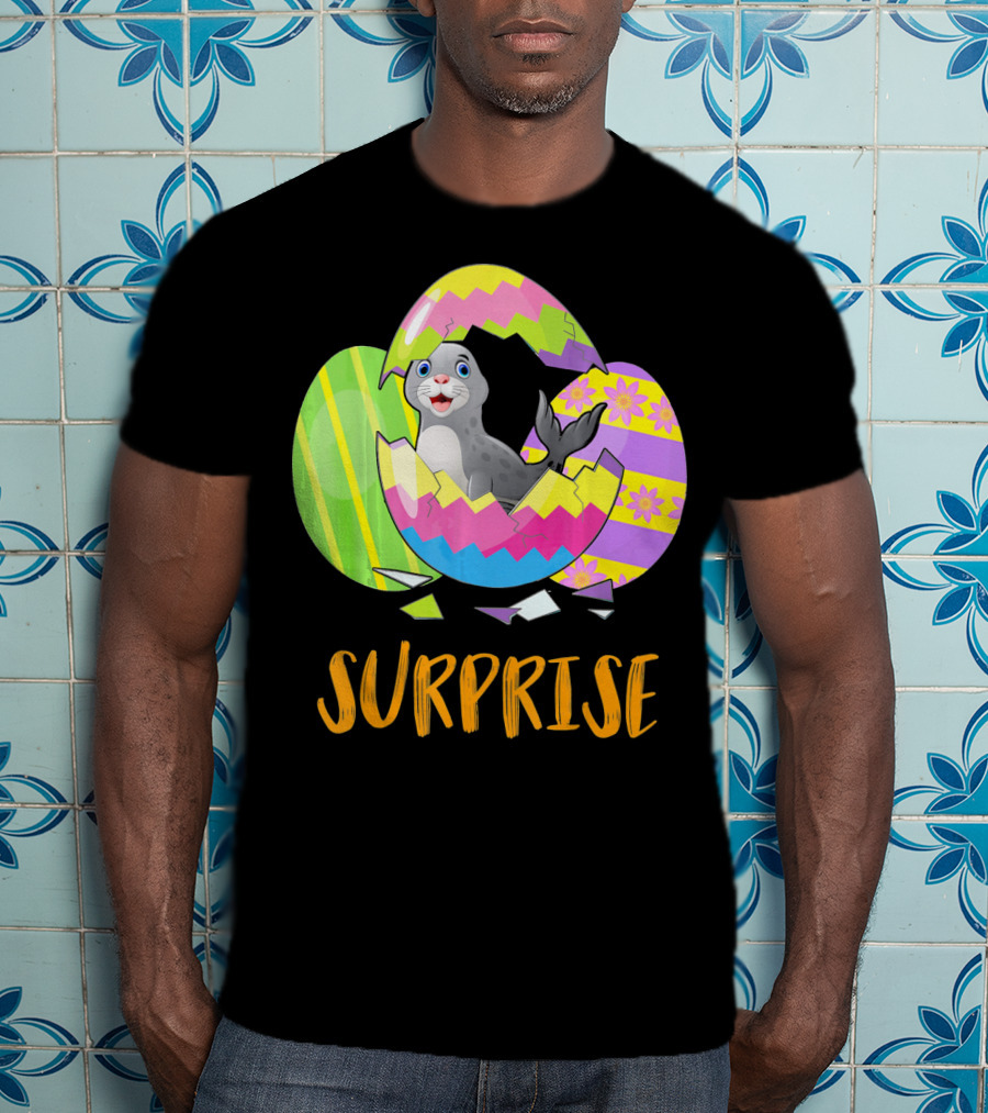Surprise Cute Seal Bunny Funny Easter T-Shirt