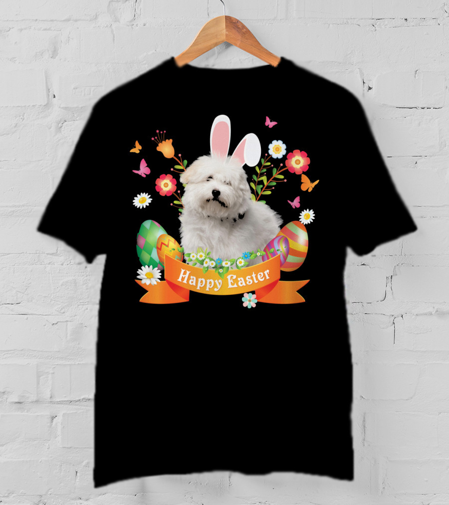 Happy Easter Bunny Coton De Tulear Dog With Eggs And Flowers T-Shirt