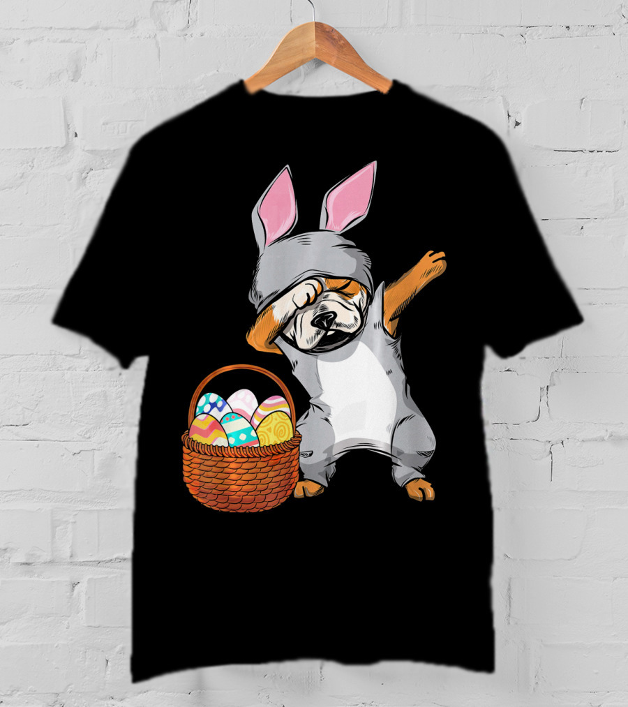 Dabbing Easter Bunny English Bulldog With Basket Of Eggs T-Shirt