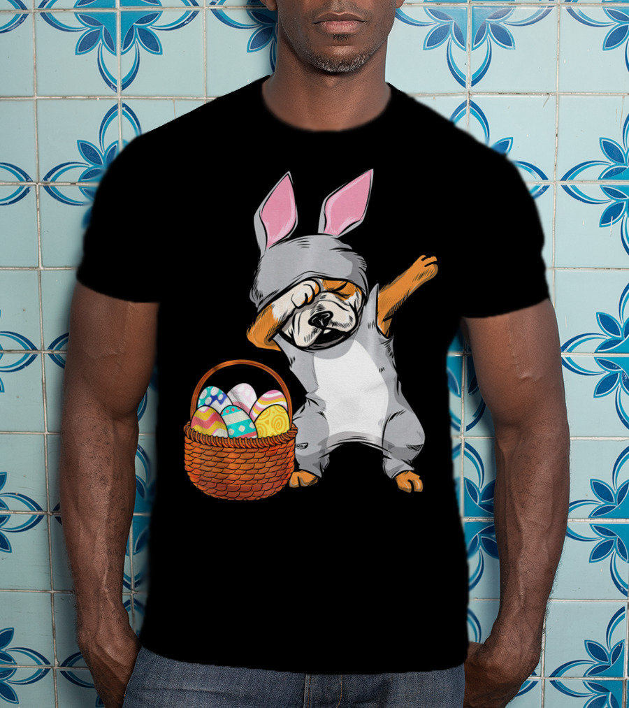 Dabbing Easter Bunny English Bulldog With Basket Of Eggs T-Shirt