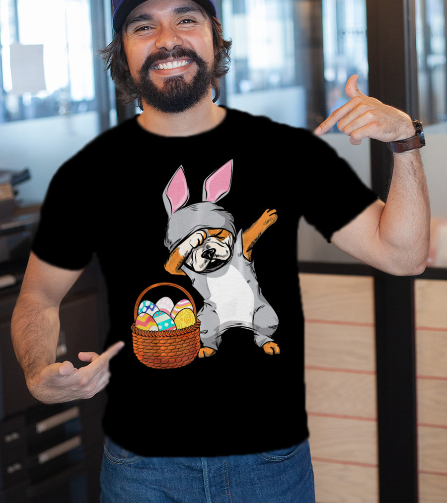 Dabbing Easter Bunny English Bulldog With Basket Of Eggs T-Shirt