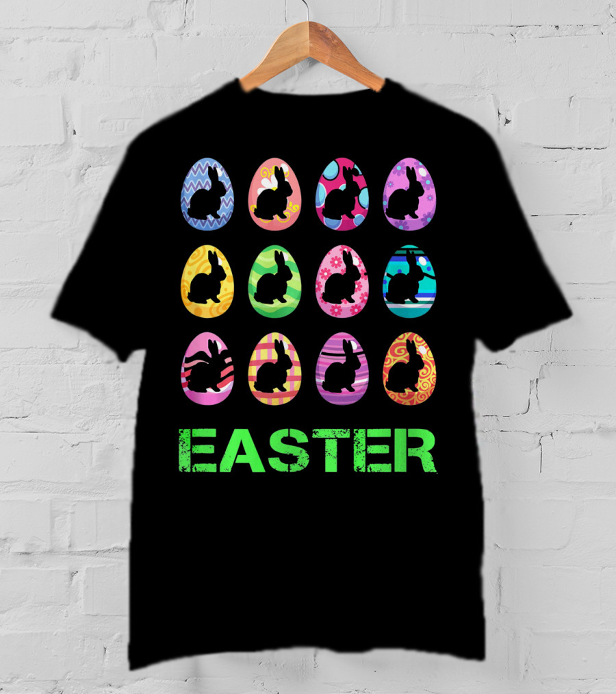 Easter Bunny Rabbit Egg Silhouettes With Colorful T-Shirt
