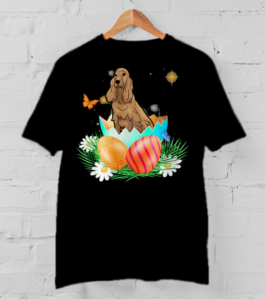 Easter Day Cocker Spaniel In Egg With Butterflies And Daisies T-Shirt