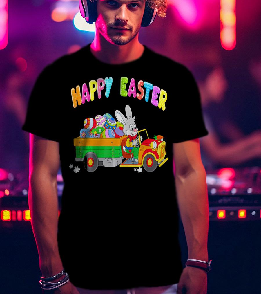 Happy Easter Bunny Driving Car With Easter Eggs T-Shirt