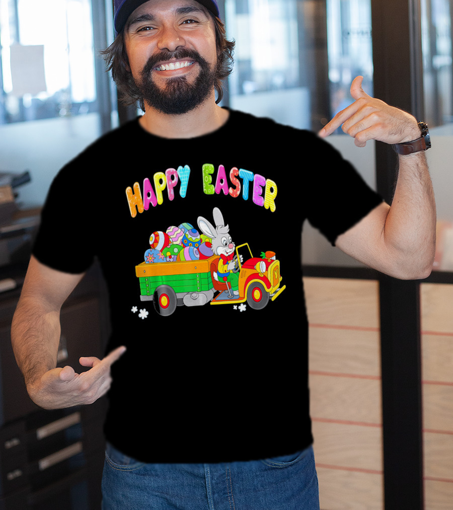 Happy Easter Bunny Driving Car With Easter Eggs T-Shirt