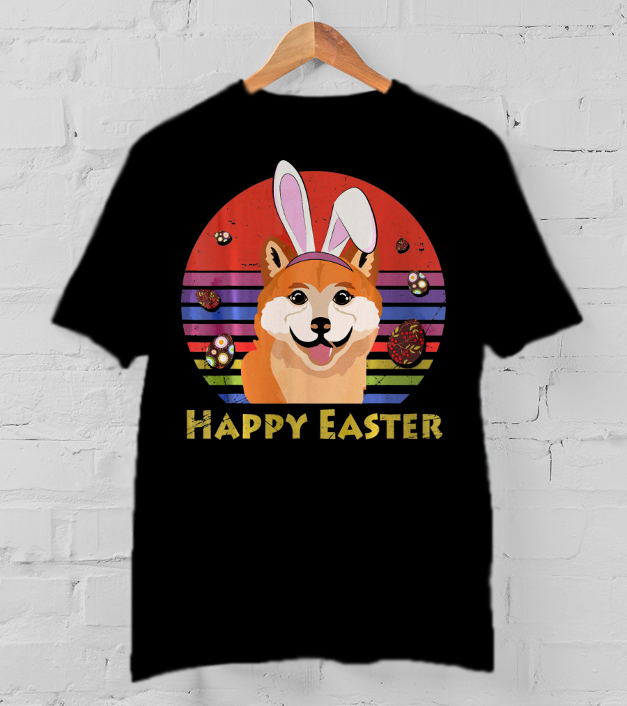 Shiba Inu With Bunny Headband Happy Easter T-Shirt