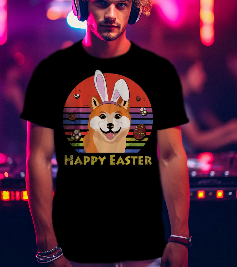 Shiba Inu With Bunny Headband Happy Easter T-Shirt