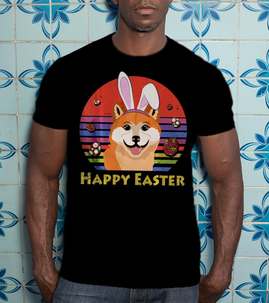 Shiba Inu With Bunny Headband Happy Easter T-Shirt