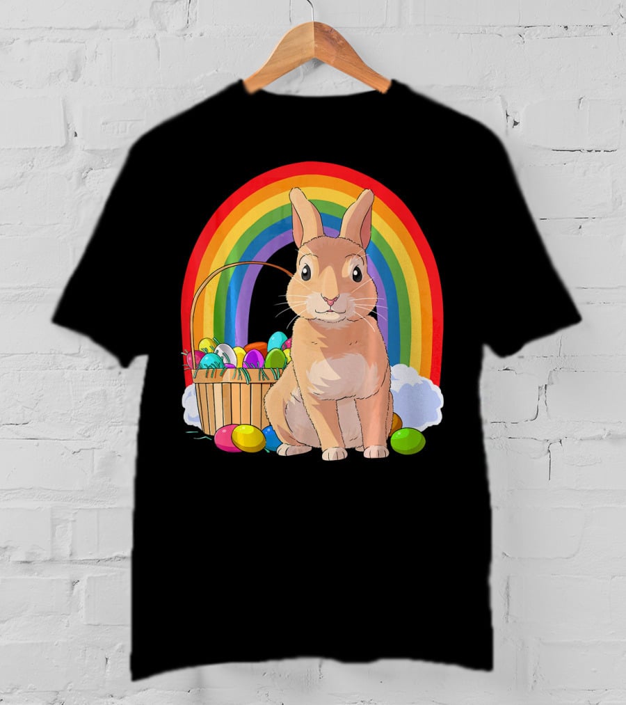 Bunny Rabbit With Easter Eggs And Rainbow For Kids Easter T-Shirt