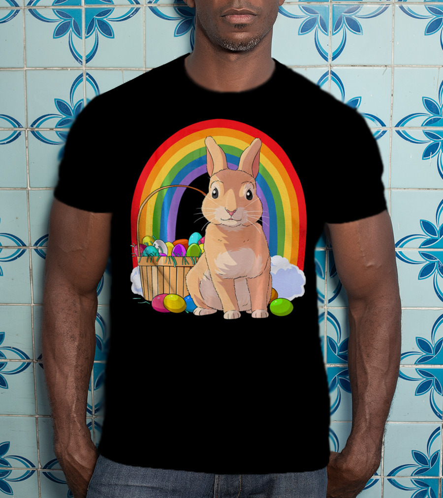 Bunny Rabbit With Easter Eggs And Rainbow For Kids Easter T-Shirt