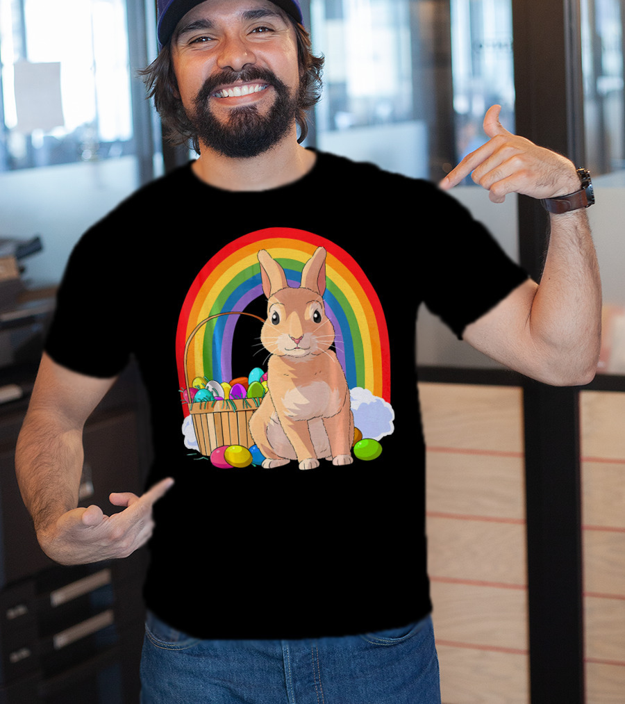 Bunny Rabbit With Easter Eggs And Rainbow For Kids Easter T-Shirt