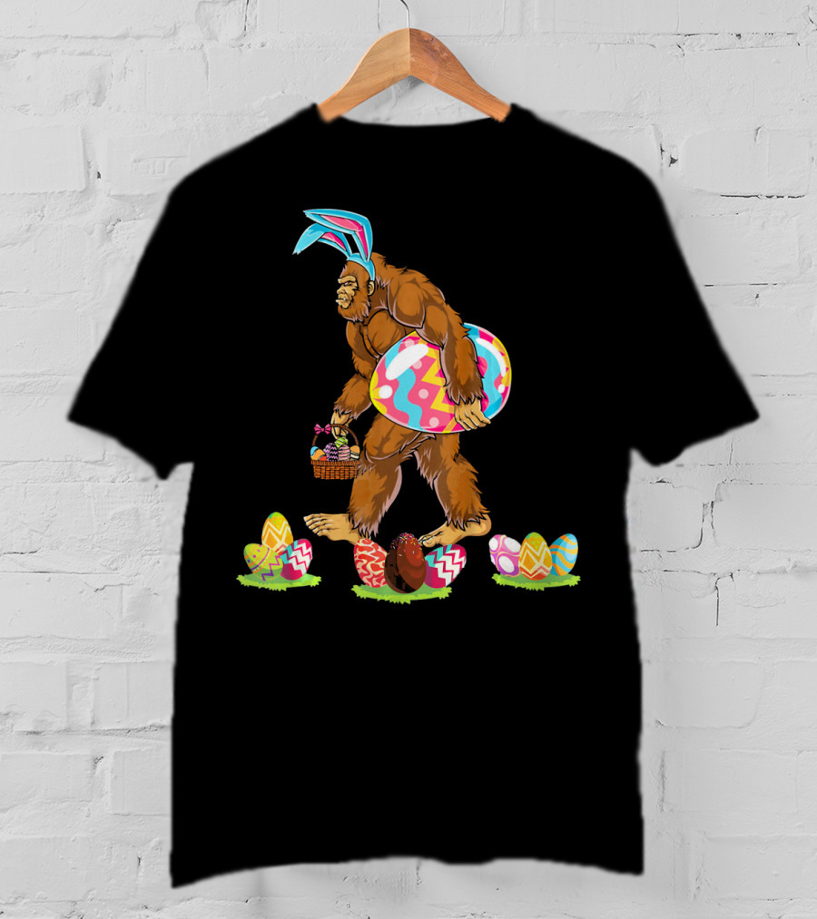 Bigfoot Easter Egg Basket Bunny Ears T-Shirt