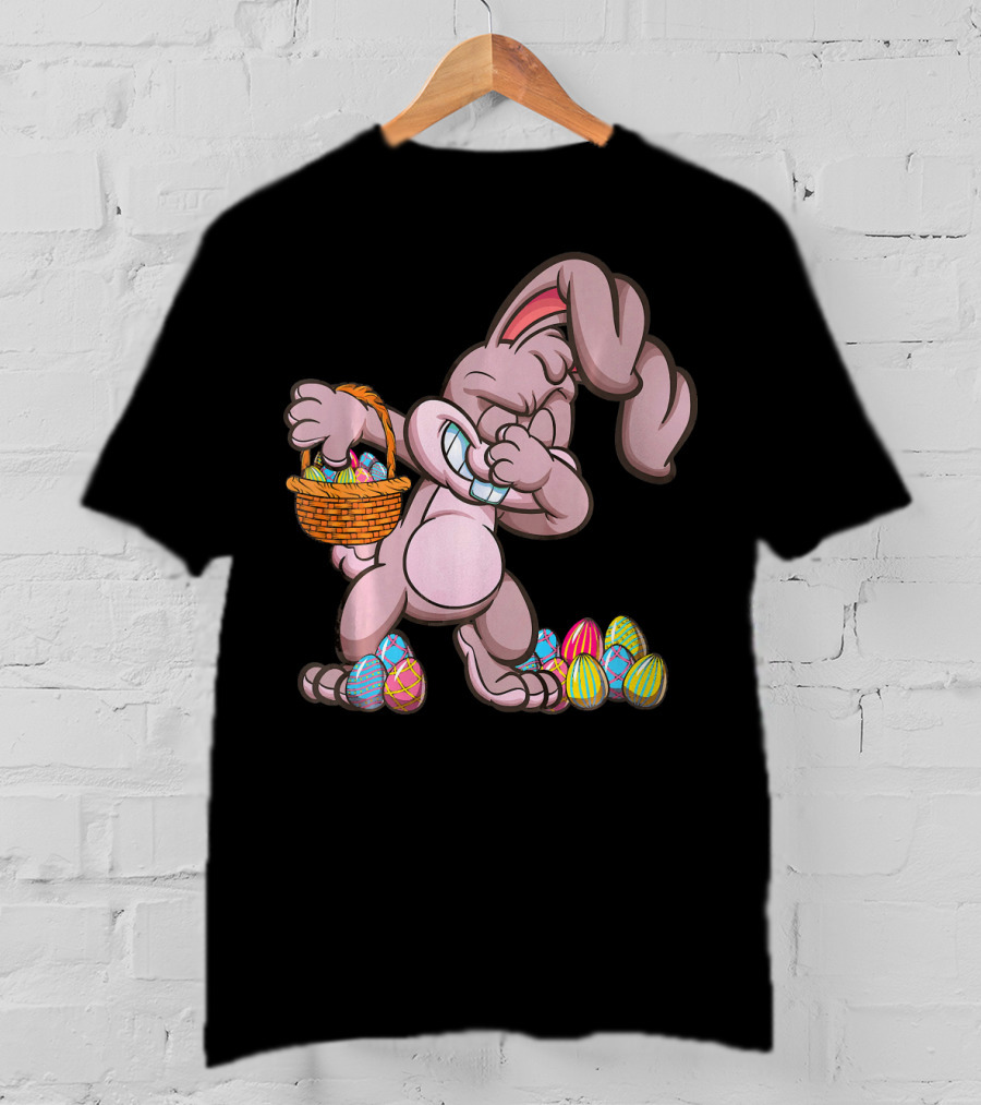 Happy Easter Dabbing Bunny With Basket And Eggs T-Shirt