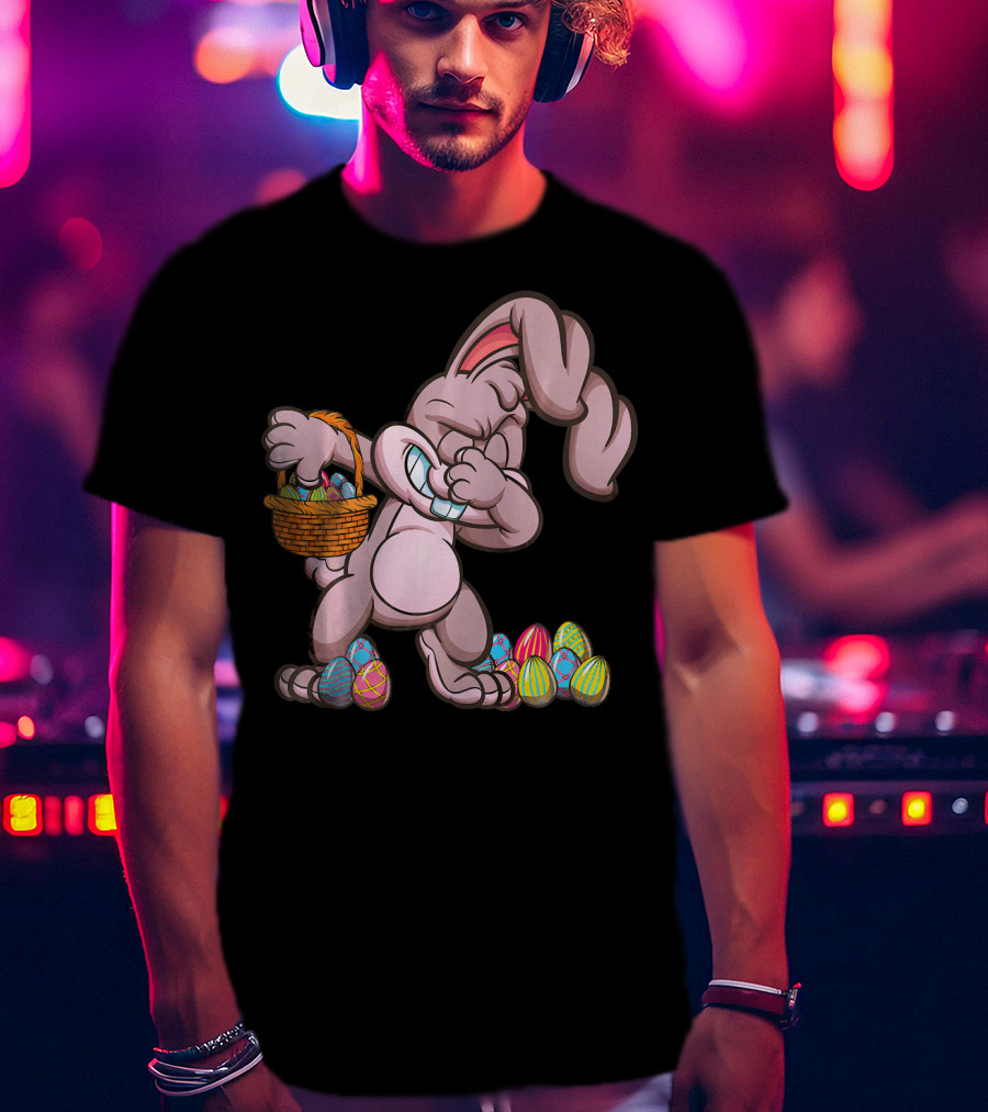 Happy Easter Dabbing Bunny With Basket And Eggs T-Shirt