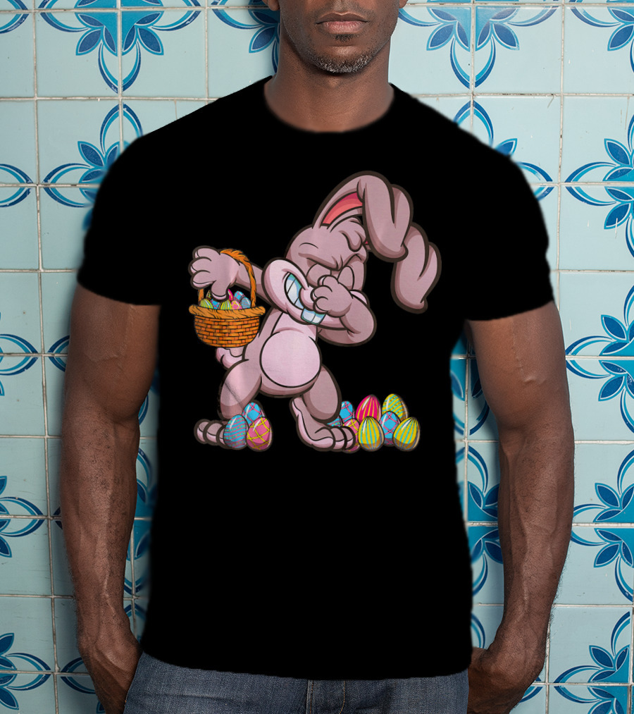 Happy Easter Dabbing Bunny With Basket And Eggs T-Shirt