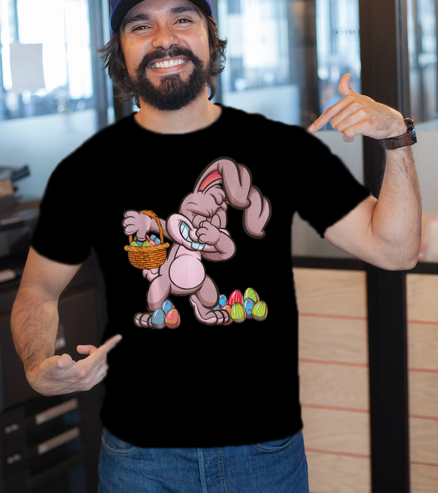 Happy Easter Dabbing Bunny With Basket And Eggs T-Shirt