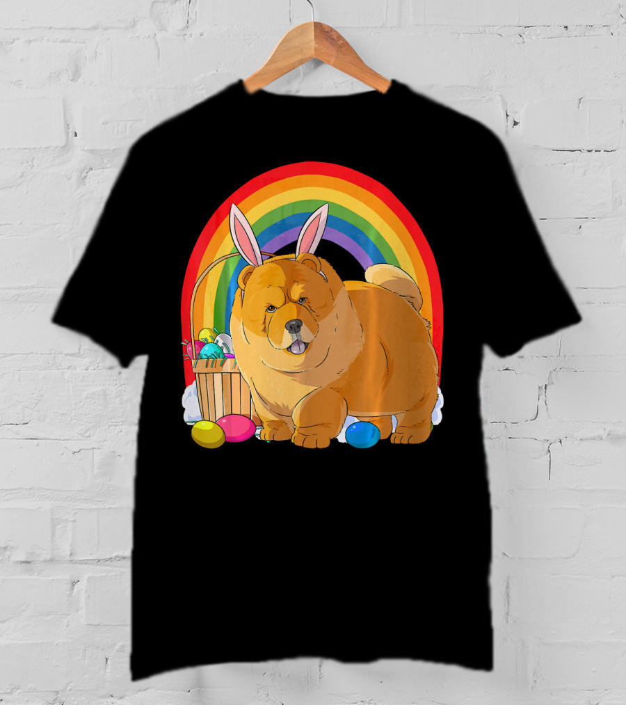 Easter Eggs Chow Chow Bunny Rabbit Dog Rainbow T-Shirt