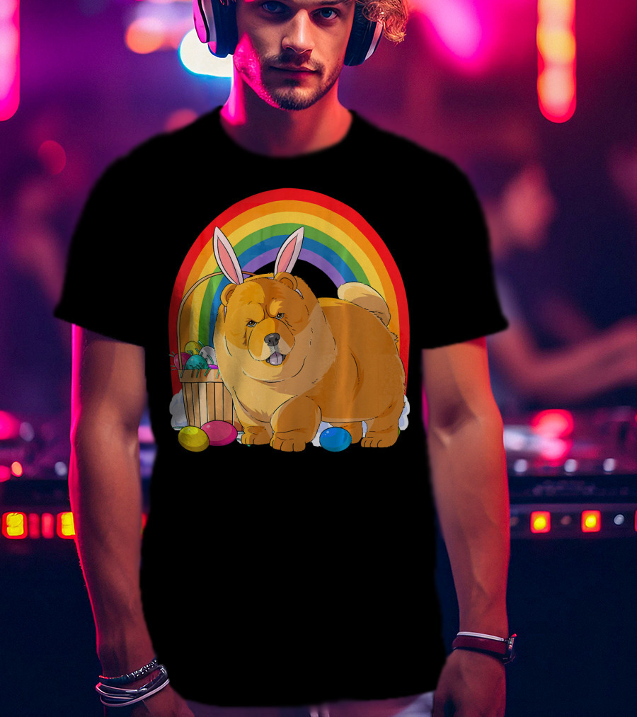 Easter Eggs Chow Chow Bunny Rabbit Dog Rainbow T-Shirt
