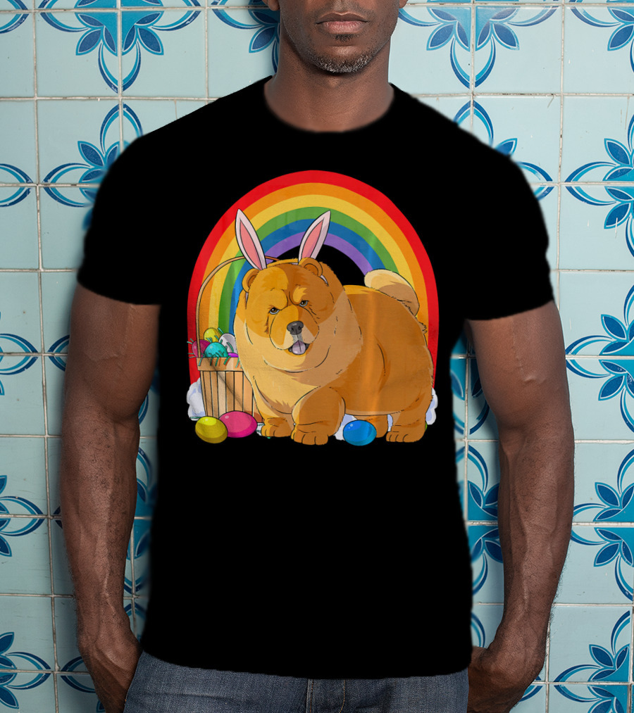Easter Eggs Chow Chow Bunny Rabbit Dog Rainbow T-Shirt