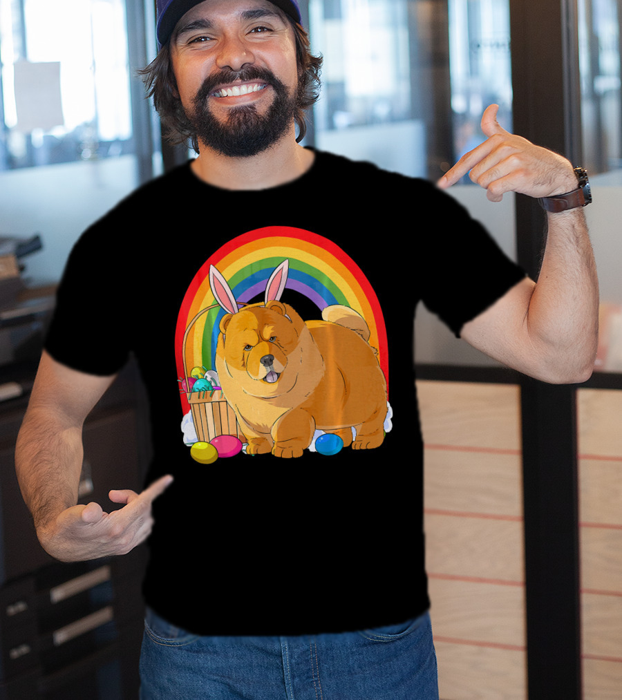 Easter Eggs Chow Chow Bunny Rabbit Dog Rainbow T-Shirt