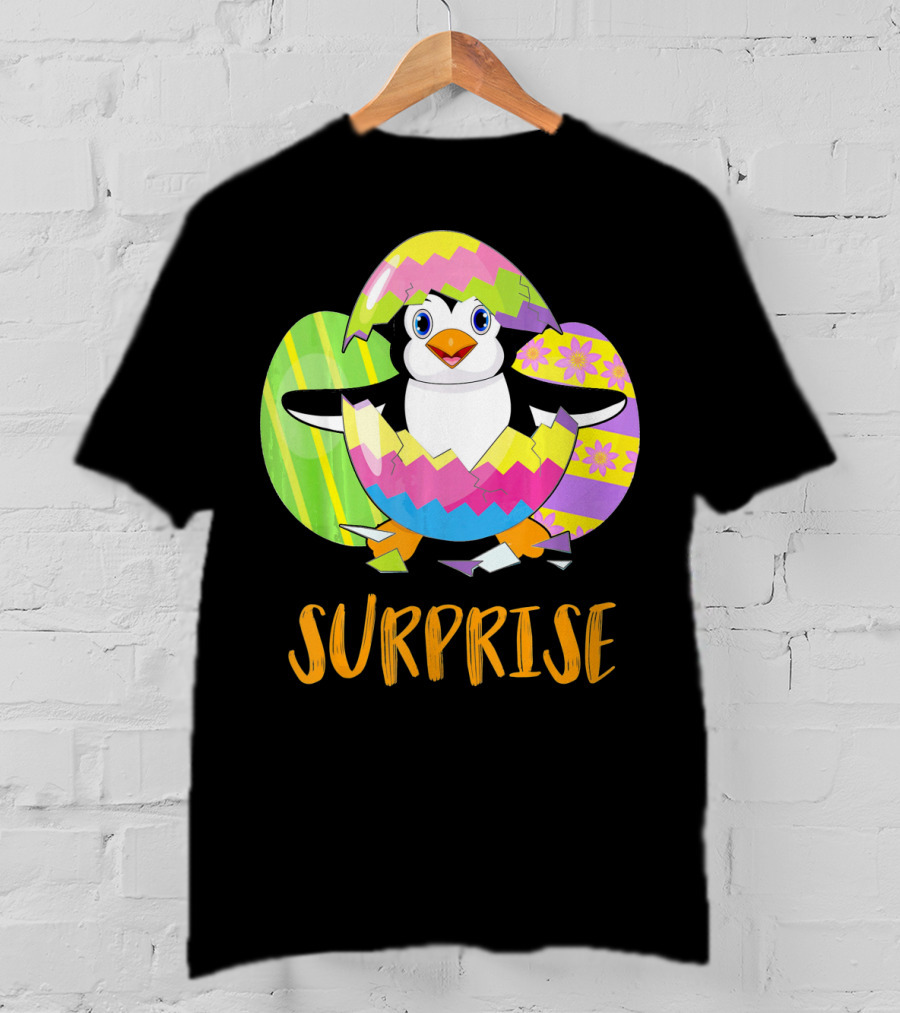 Surprise Cute Penguin Bunny Funny Easter T-Shirt