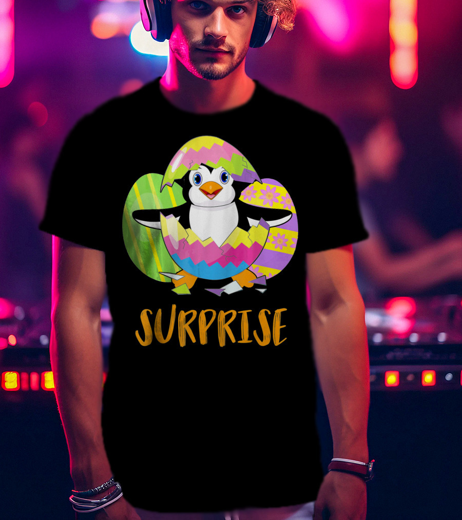 Surprise Cute Penguin Bunny Funny Easter T-Shirt