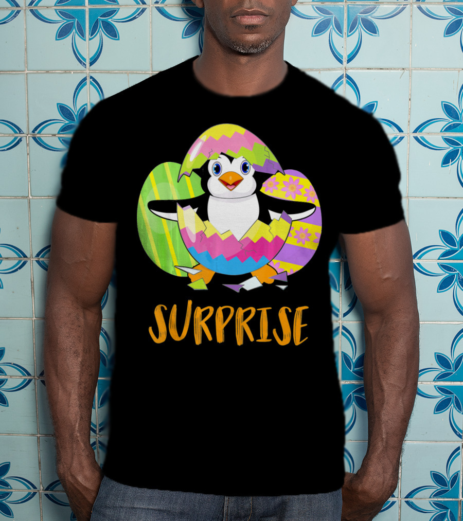 Surprise Cute Penguin Bunny Funny Easter T-Shirt