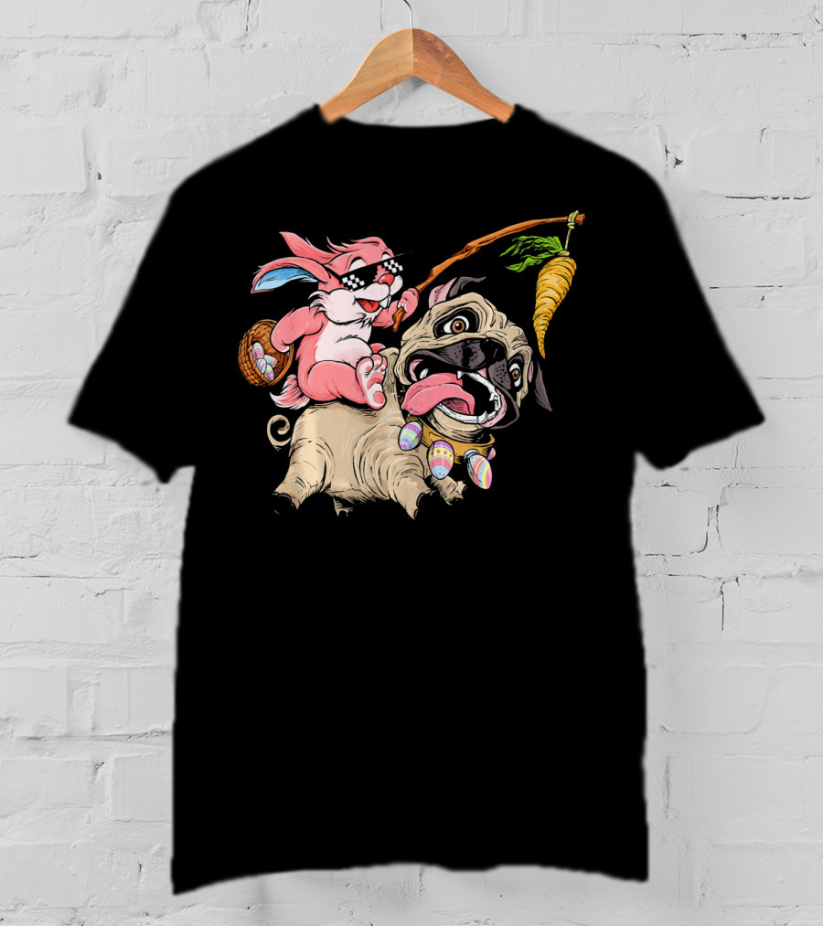 Easter Bunny Pug With Carrot And Basket Adventure T-Shirt