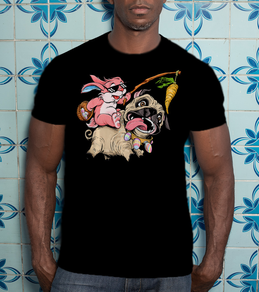 Easter Bunny Pug With Carrot And Basket Adventure T-Shirt