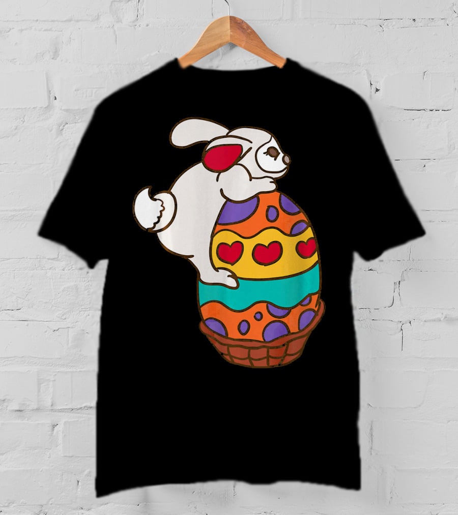 Easter Bunny Hugging Colorful Heart Patterned Egg T-Shirt