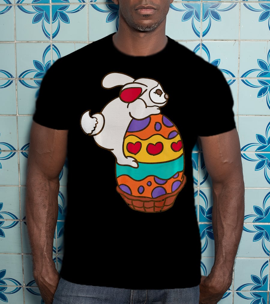 Easter Bunny Hugging Colorful Heart Patterned Egg T-Shirt